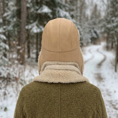 Authentic Unisex Real Sheepskin Shearling Leather Trapper Hat with Fur – Warm Winter Aviator Ushanka hat (Shanka-Tan)