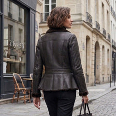 Women's Black B-3 Aviator Sheepskin Shearling Leather Fur Jacket (Lilly-B3)