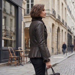 Women's Black B-3 Aviator Sheepskin Shearling Leather Fur Jacket (Lilly-B3)