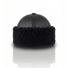 Authentic Unisex Real Sheepskin Shearling Leather Beanie Hat with Fur – Warm Winter Aviator Ushanka hat (Beanie-Black)