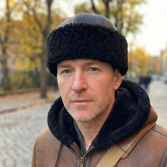 Authentic Unisex Real Sheepskin Shearling Leather Beanie Hat with Fur – Warm Winter Aviator Ushanka hat (Beanie-Black)