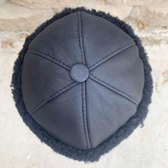 Authentic Unisex Real Sheepskin Shearling Leather Beanie Hat with Fur – Warm Winter Aviator Ushanka hat (Beanie-Black)