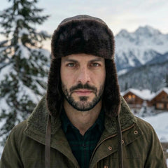 Authentic Unisex Real Sheepskin Shearling Leather Trapper Hat with Fur – Warm Winter Aviator Ushanka hat (Shanka-CB)