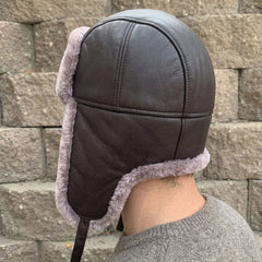 Authentic Unisex Real Sheepskin Shearling Leather Trapper Hat with Fur – Warm Winter Aviator Ushanka hat (Shanka-CP)