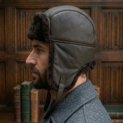 Authentic Unisex Real Sheepskin Shearling Leather Trapper Hat with Fur – Warm Winter Aviator Ushanka hat (Shanka-CB)