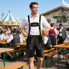 Black 2 Traditional Bavarian Cowhide Suede Lederhosen Shorts for Oktoberfest, Christmas & Carnivals