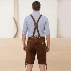 Hazel Brown Traditional Bavarian Cowhide Suede Lederhosen Shorts for Oktoberfest, Christmas & Carnivals