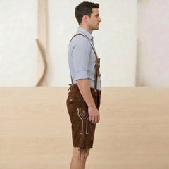 Hazel Brown Traditional Bavarian Cowhide Suede Lederhosen Shorts for Oktoberfest, Christmas & Carnivals