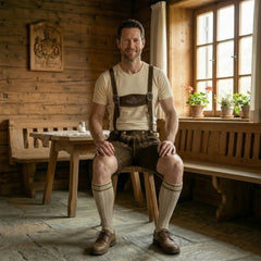 Dark Brown 2 Traditional Bavarian Cowhide Suede Lederhosen Shorts for Oktoberfest, Christmas & Carnivals