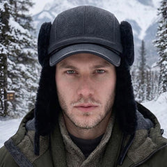 Authentic Unisex Real Sheepskin Shearling Leather Trapper Hat with Fur – Warm Winter Aviator Ushanka hat (Base-B)