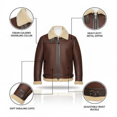 Men’s Authentic B2 Sheepskin Shearling Fur Pilot Jacket (Allen-B)