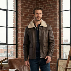 Men’s Authentic RAF Double-Face Sheepskin Shearling Fur Pilot Jacket (B8 Style)