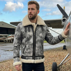 Men’s RAF Sheepskin Shearling Leather Jacket – Aviator Style with genuine Shearling Leather (Aviator-B3)