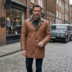 Men’s Real Sheepskin Shearling Leather Trench Coat – Premium Genuine Fur Lined Outerwear (Mark-G))