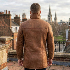 Men’s Real Sheepskin Shearling Leather Trench Coat – Premium Genuine Fur Lined Outerwear (Mark-G))