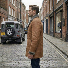 Men’s Real Sheepskin Shearling Leather Trench Coat – Premium Genuine Fur Lined Outerwear (Mark-G))