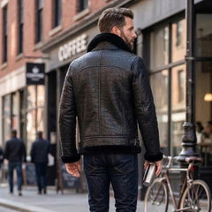 Men’s Authentic RAF B2 Aviator Real Sheepskin Shearling Fur Jacket (Black Croc)