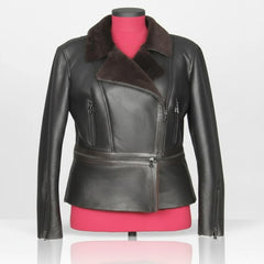 Women's Black B-3 Aviator: Genuine Sheepskin Shearling Leather with Original Fur (Lilly-B3)