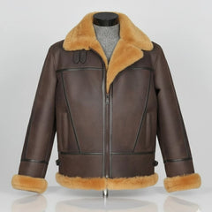Men's B3 Bomber Aviator Flight Pilot RAF Fur Shearling Sheepskin Leather Jacket (Aviator-BG)