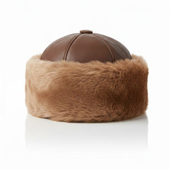 Authentic Unisex Real Sheepskin Shearling Leather Beanie Hat with Fur – Warm Winter Aviator Ushanka hat (Beanie-Toscana)