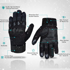 Motorcycle Gloves for Men, Touchscreen Cycling Gloves with Hard Knuckle for Outdoor Sport (Tac-Black)