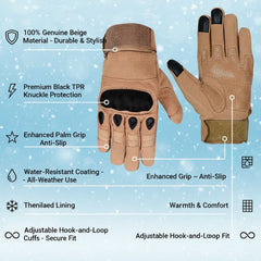 Motorcycle Gloves for Men, Touchscreen Cycling Gloves with Hard Knuckle for Outdoor Sport (Tac-Tan)