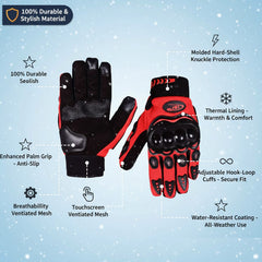 Motorcycle Gloves for Men, Touchscreen Cycling Gloves with Hard Knuckle for Outdoor Sport (Moto-Red)
