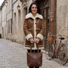 Women’s Genuine Sheepskin Shearling Leather Coat with Hood – Luxury Winter Outerwear (Marlboro Classic)
