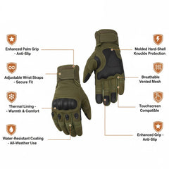 Motorcycle Gloves for Men, Touchscreen Cycling Gloves with Hard Knuckle for Outdoor Sport (Tac-Green)