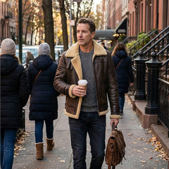 Mens B3 Bomber Aviator Flight Pilot RAF Fur Shearling Sheepskin Distressed Leather Jacket (Crack Brown)