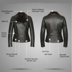 Women's Black B-3 Aviator: Genuine Sheepskin Shearling Leather with Original Fur (Lilly-B3)