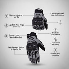Motorcycle Gloves for Men, Touchscreen Cycling Gloves with Hard Knuckle for Outdoor Sport (Moto-Grey)