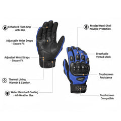 Motorcycle Gloves for Men, Touchscreen Cycling Gloves with Hard Knuckle for Outdoor Sport (Moto-Blue)