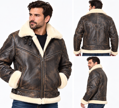 Men’s real Sheepskin Shearling distressed brown Jacket (B8 Style)