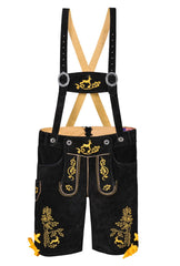 Black & Yellow Traditional Bavarian Cowhide Suede Lederhosen Shorts for Oktoberfest, Christmas & Carnivals