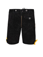 Black & Yellow Traditional Bavarian Cowhide Suede Lederhosen Shorts for Oktoberfest, Christmas & Carnivals