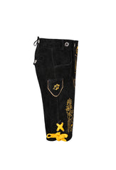 Black & Yellow Traditional Bavarian Cowhide Suede Lederhosen Shorts for Oktoberfest, Christmas & Carnivals