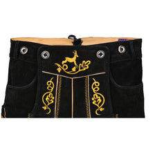 Black & Yellow Traditional Bavarian Cowhide Suede Lederhosen Shorts for Oktoberfest, Christmas & Carnivals