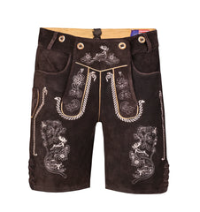 Mocha Traditional Bavarian Cowhide Suede Lederhosen Shorts for Oktoberfest, Christmas & Carnivals