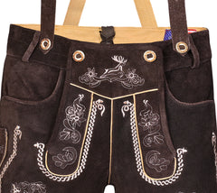Mocha Traditional Bavarian Cowhide Suede Lederhosen Shorts for Oktoberfest, Christmas & Carnivals