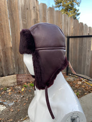 Authentic Unisex Real Sheepskin Shearling Leather Trapper Hat with Fur – Warm Winter Aviator Ushanka hat (Shanka-Bur)