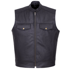 Men’s Black Leather Motorcycle Concealed Carry Vest (Trucker)