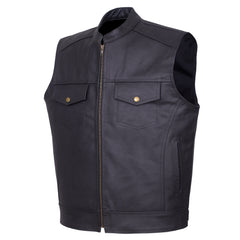 Men’s Black Leather Motorcycle Concealed Carry Vest (Trucker)