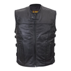 Premium Men’s Motorcycle Concealed Carry Leather Vest – Adjustable Ventalted