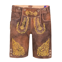 Bronze Traditional Bavarian Cowhide Suede Lederhosen Shorts for Oktoberfest, Christmas & Carnivals