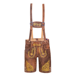 Bronze Traditional Bavarian Cowhide Suede Lederhosen Shorts for Oktoberfest, Christmas & Carnivals