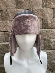 Authentic Unisex Real Sheepskin Shearling Leather Trapper Hat with Fur – Warm Winter Aviator Ushanka hat (Shanka-Purp)