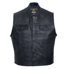 Men’s Black Leather Motorcycle Concealed Carry Vest (Style 1)