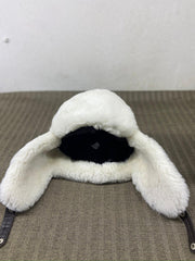 Authentic Unisex Real Sheepskin Shearling Leather Trapper Hat with Fur – Warm Winter Aviator Ushanka hat (Snap-BW)