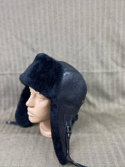 Authentic Unisex Real Sheepskin Shearling Leather Trapper Hat with Fur – Warm Winter Aviator Ushanka hat (Snap-Black)